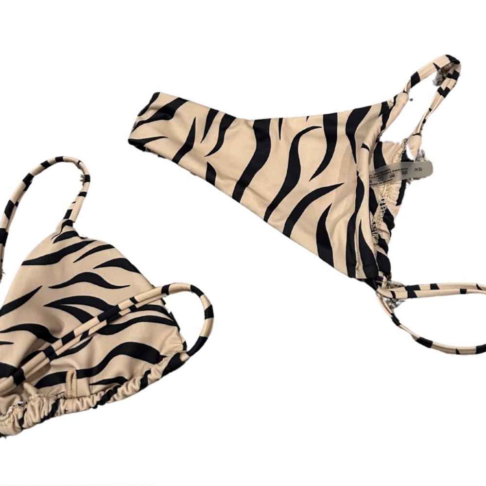 Zebra Print String Bikini | Black/Tan | Size XS | NWOT